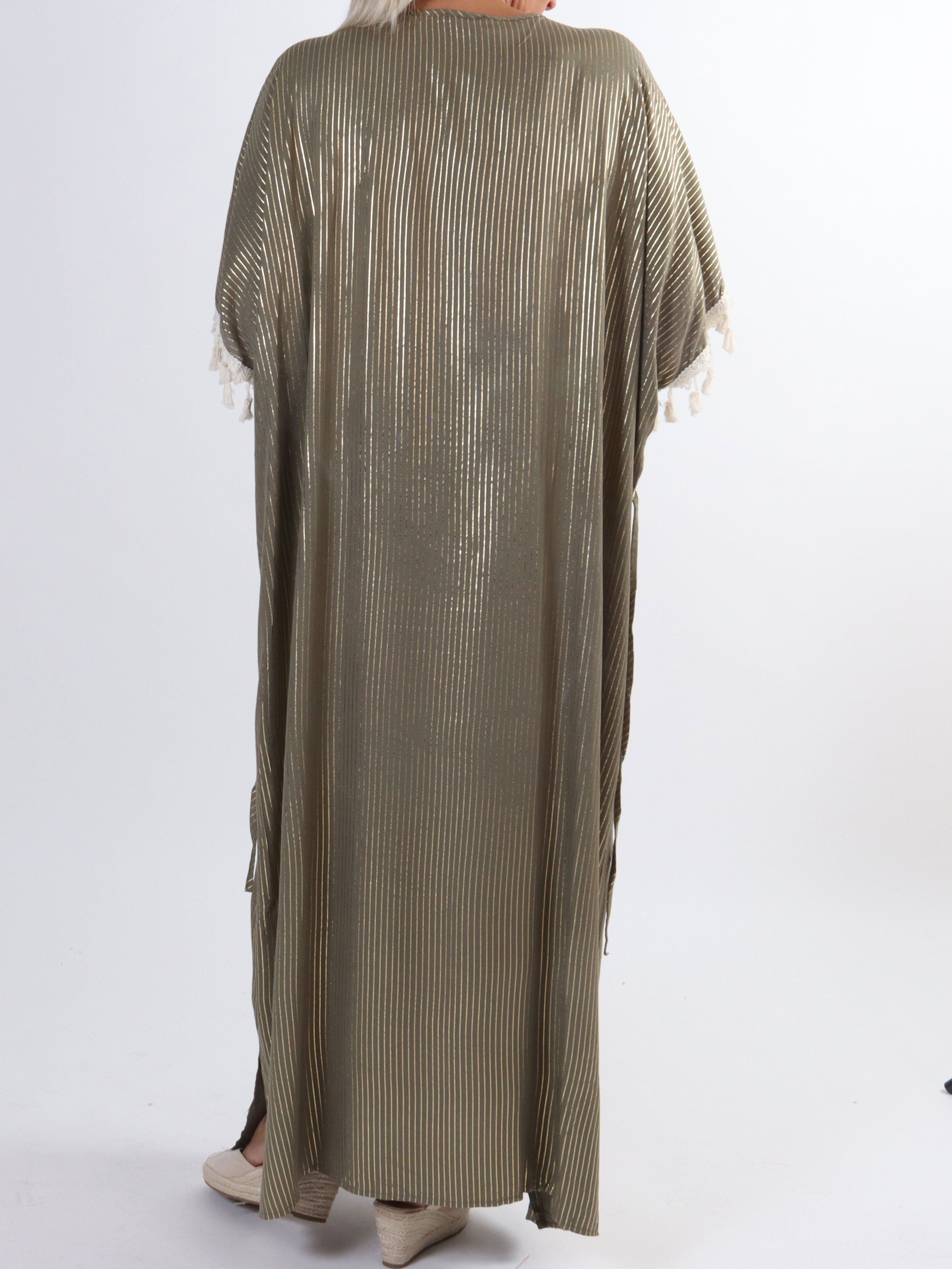 Dua Stripe - Lang plus size tunikakjole med broderet detaljer